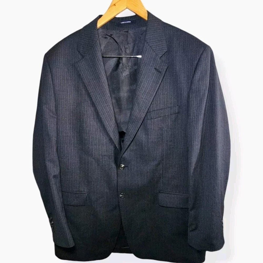 CHAPS Ralph Lauren Men's Black Pinstripe Blazer Wool Cashmere‎ 46 Long